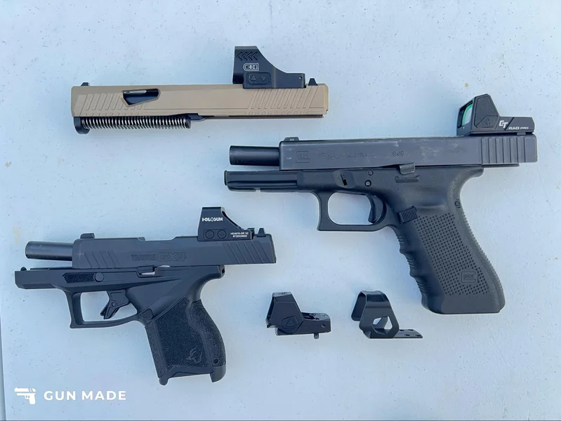 testing red dots on various handguns