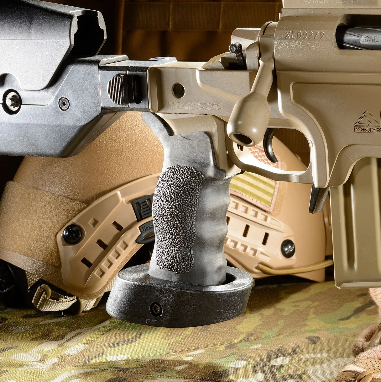 A picture of the Ergo Tactical Deluxe Grip with a palm shelf, highlighting its impact on aesthetics but emphasizing its functional benefit for stabilization