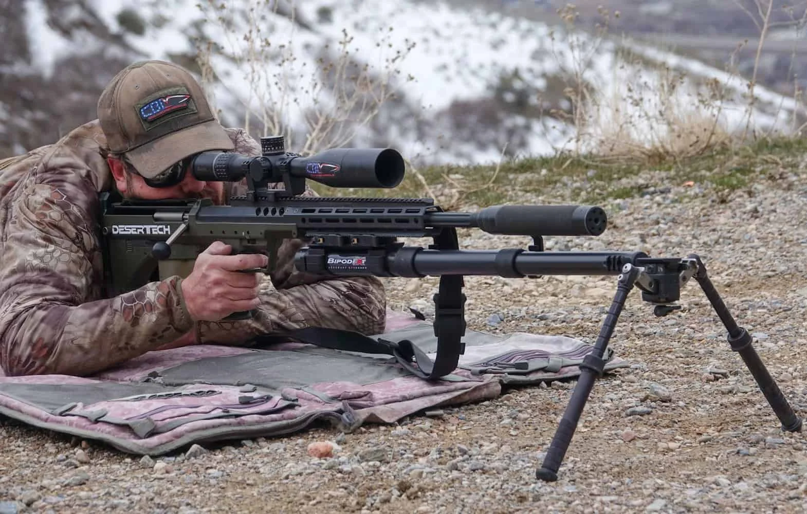 desert tech srs with bipodext pro stabilizer mounted test with Jeff Wood