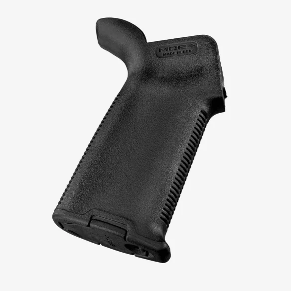 An image featuring a close-up of a rubber-overmolded AR-15 grip, emphasizing the texture and enhanced control it provides