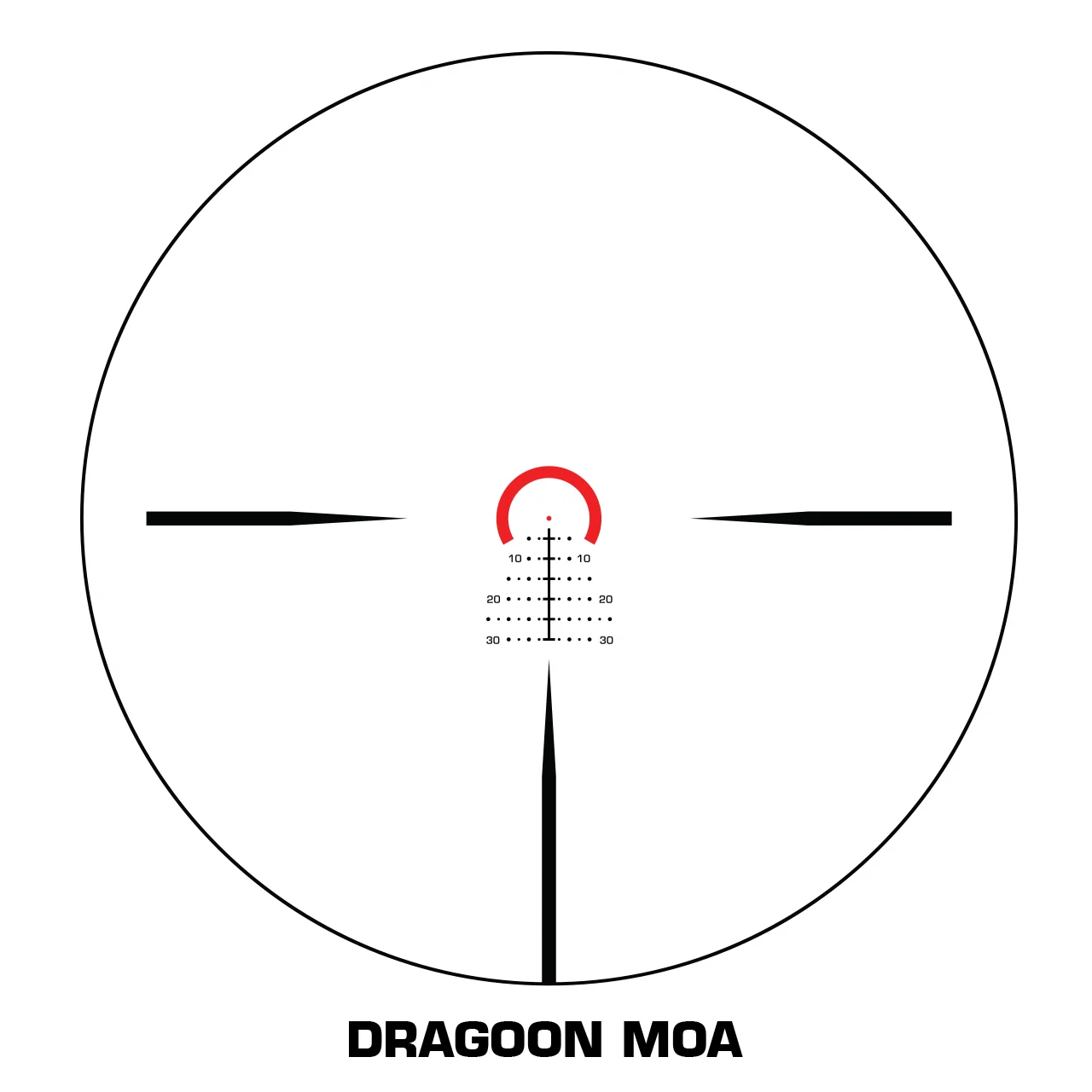 Detailed view of the Dragoon MOA reticle of the Swampfox Warhorse LPVO, showcasing its design and clarity