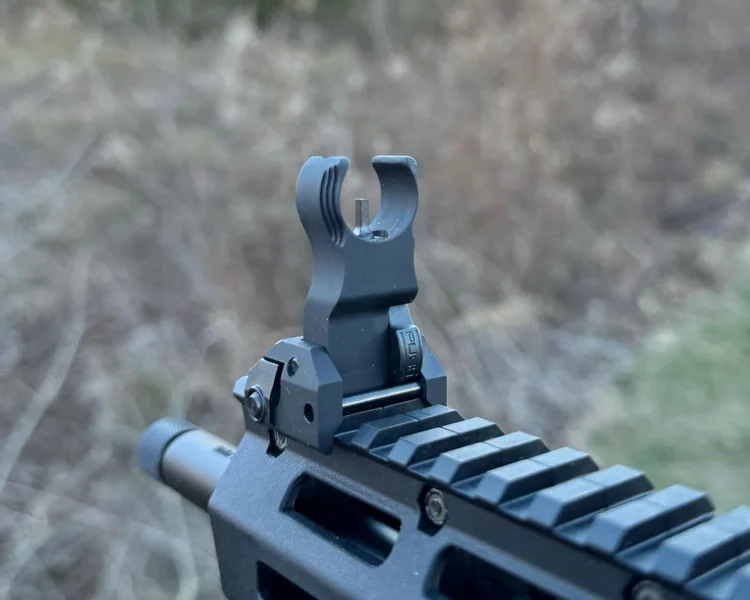 AR-15 with HK-style rounded front sight posts for a unique sighting experience
