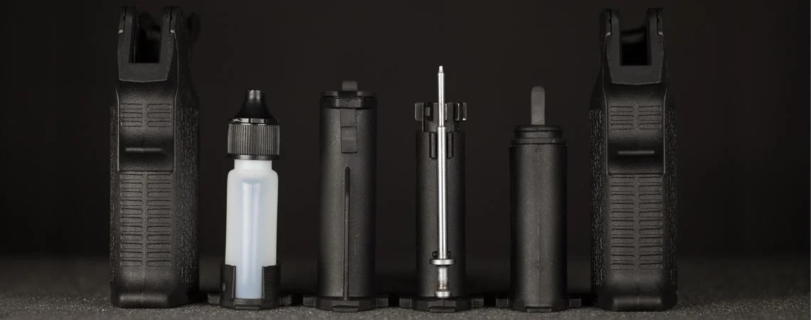 An image showcasing different grip cores available with the Magpul MIAD Gen 1.1 Grip Kit, emphasizing the modularity of the system