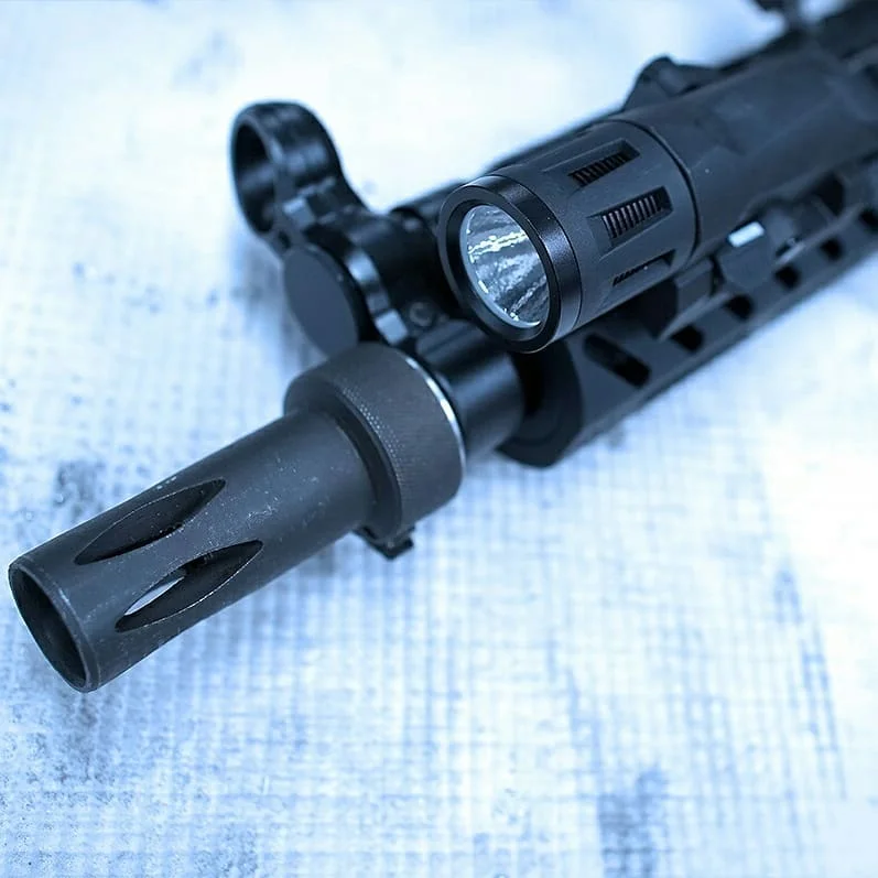 PTR 9C 9mm pistol with HK 3-lug flash hider, Inforce light, and Shield red dot optic.