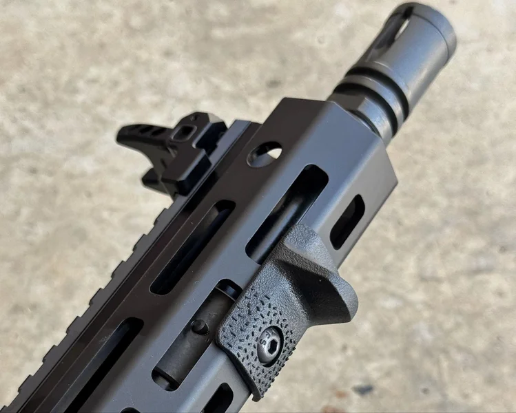 Rear iron sight mounted on Picatinny rail of Springfield Armory Saint Victor 5.56 Pistol upper receiver