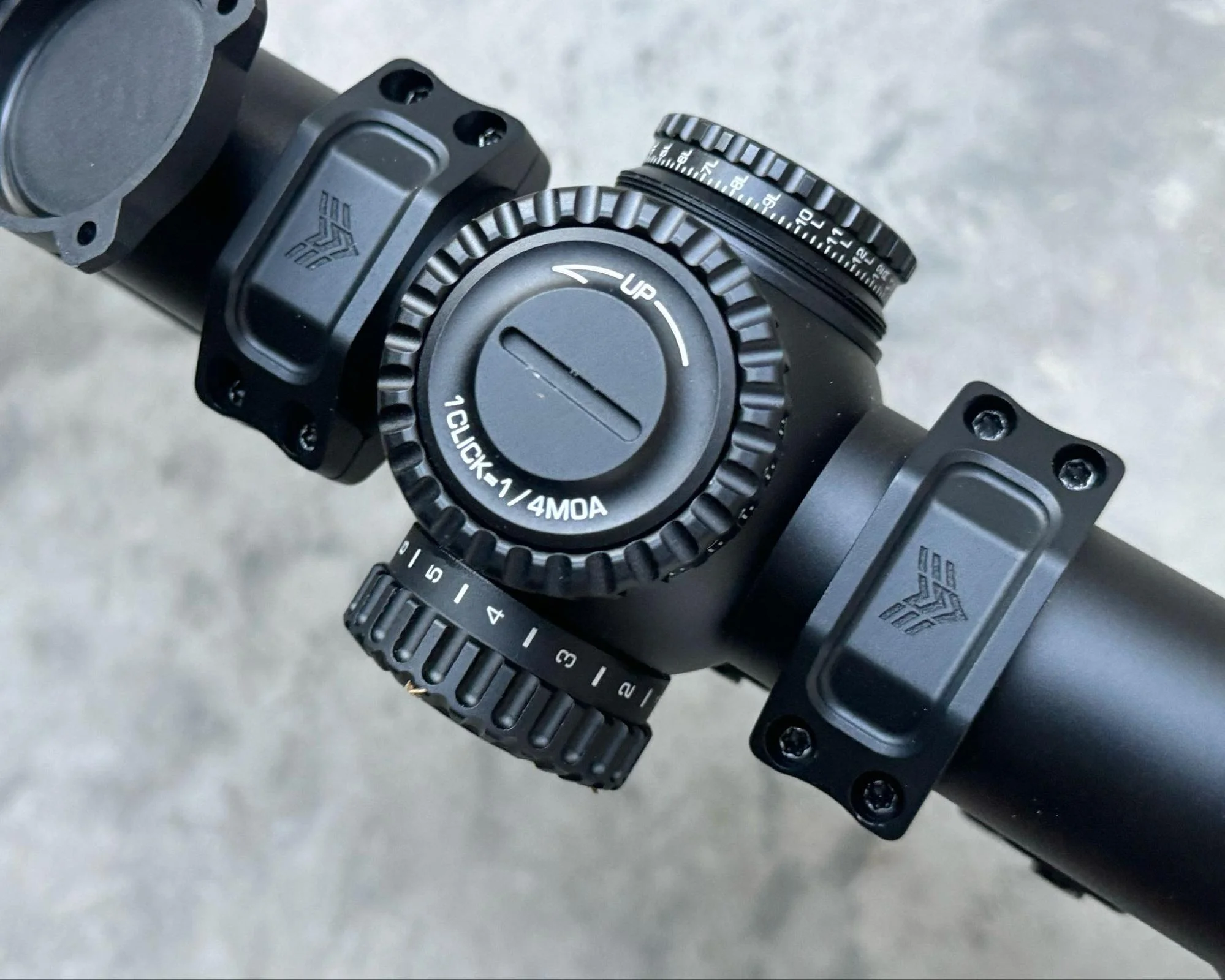 Photo focusing on the easily adjustable illumination knob located on the left side of the Swampfox Warhorse LPVO