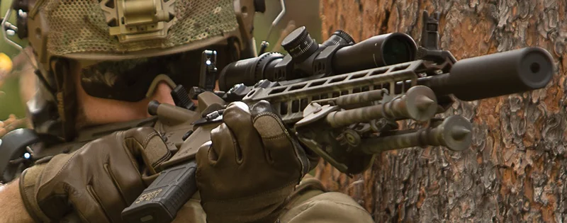 Demonstrating 45-degree rotation of an AR-15 to use Magpul MBUS Pro Offset sights