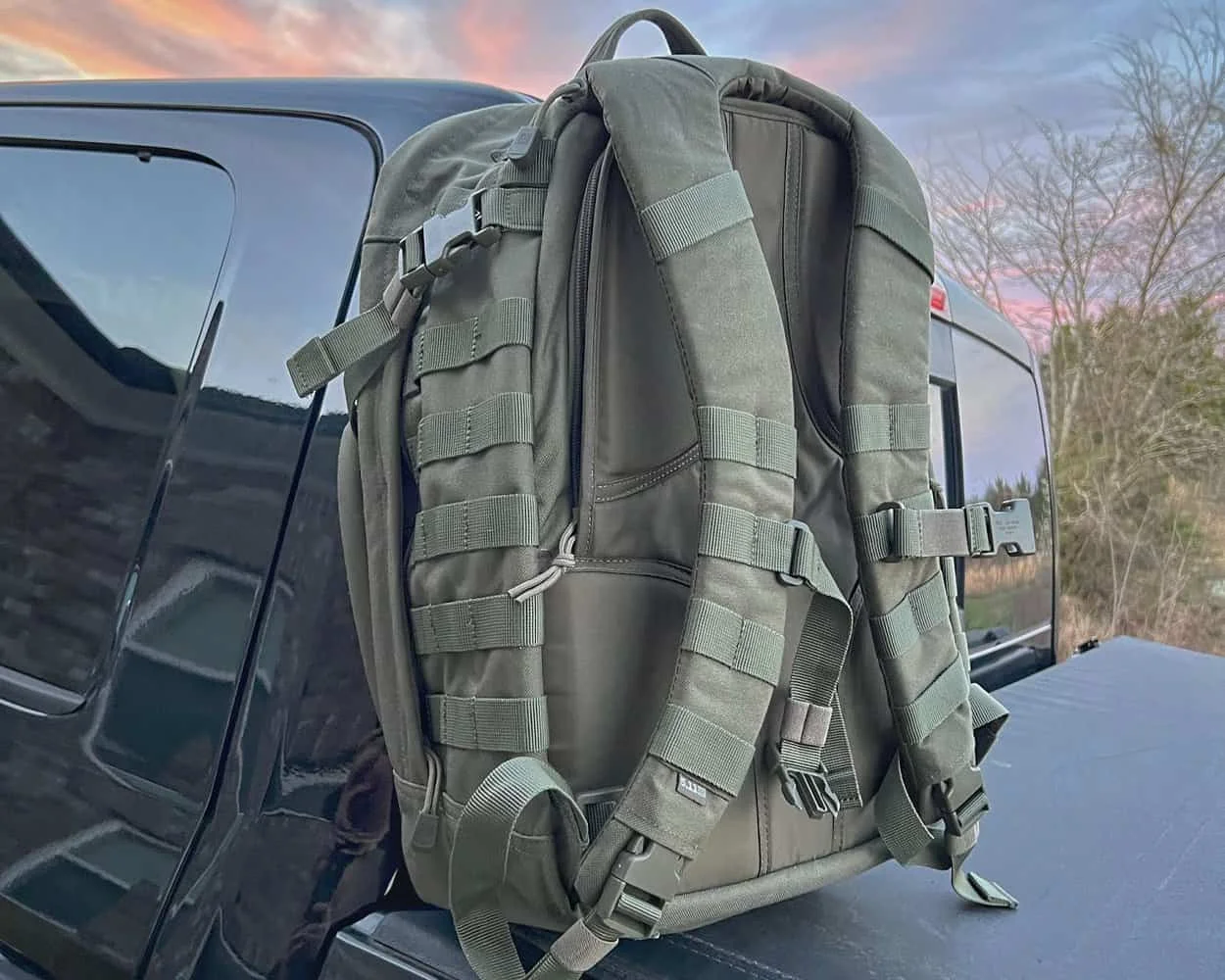 5.11 rush 24 2.0 tactical backpack sitting on truck