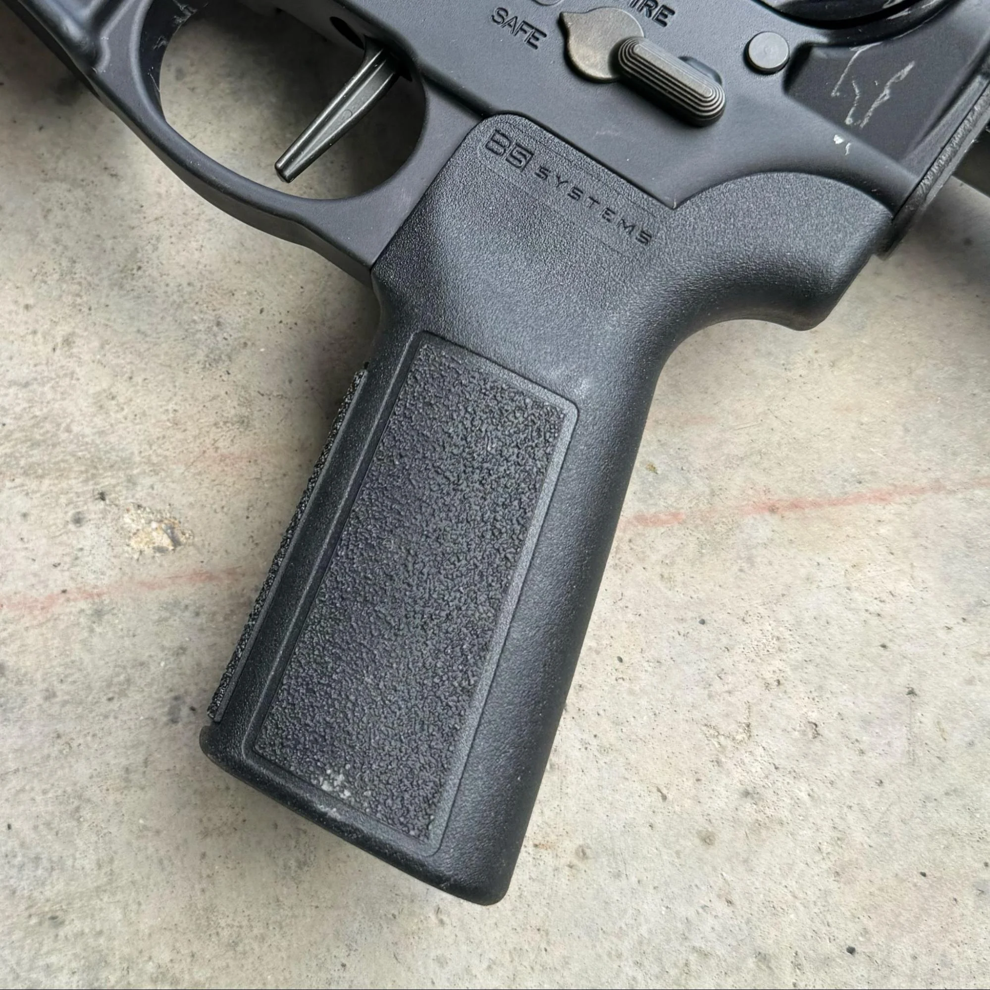 An image of the B5 Systems Type 23 P-Grip on an AR-15, showcasing its simple and subtle design that integrates seamlessly with the rifle